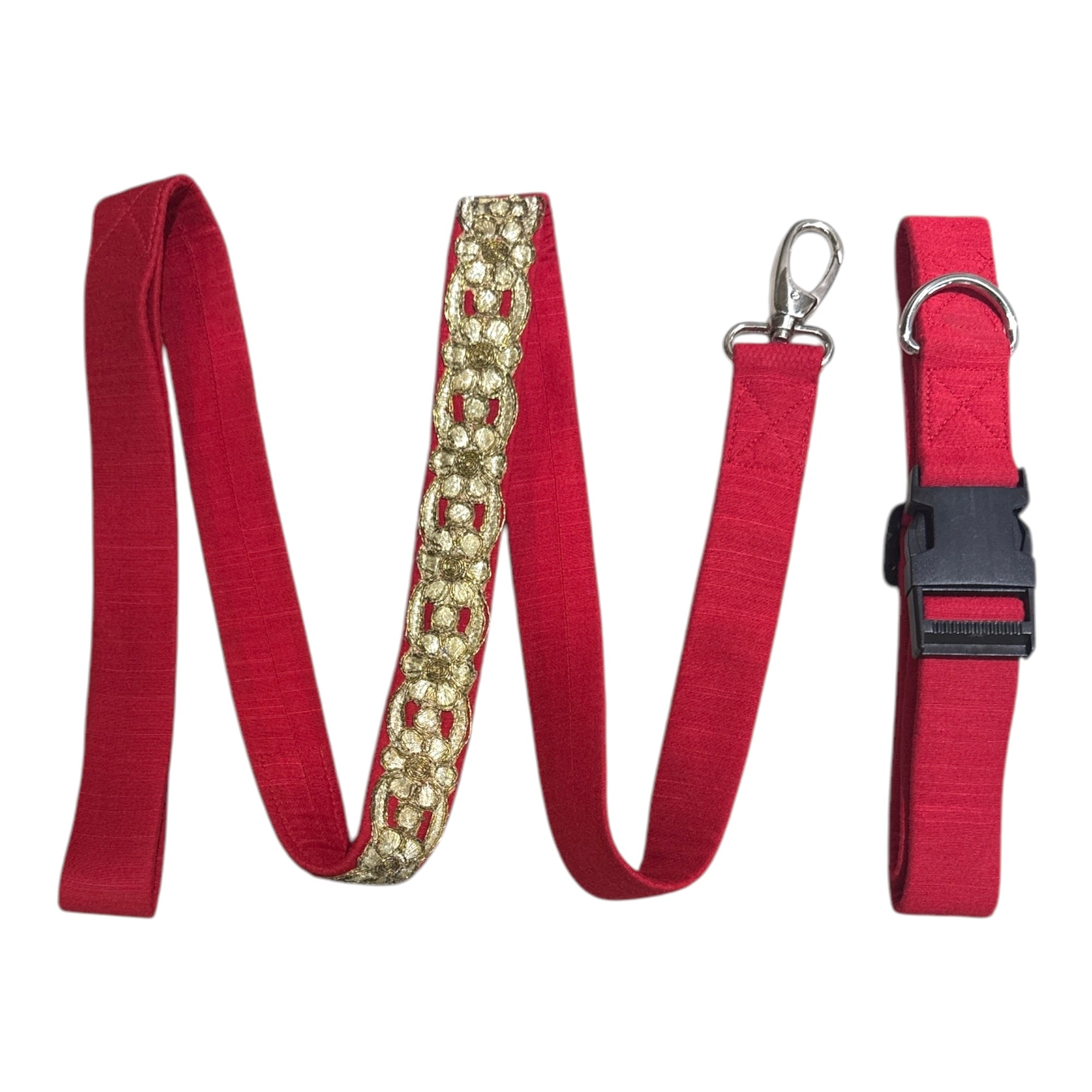 Red Gold Lace Leash with Collar