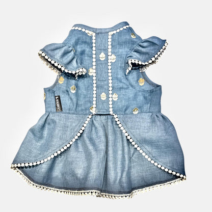 Lacy Linen Gota Paws- Aqua Frock