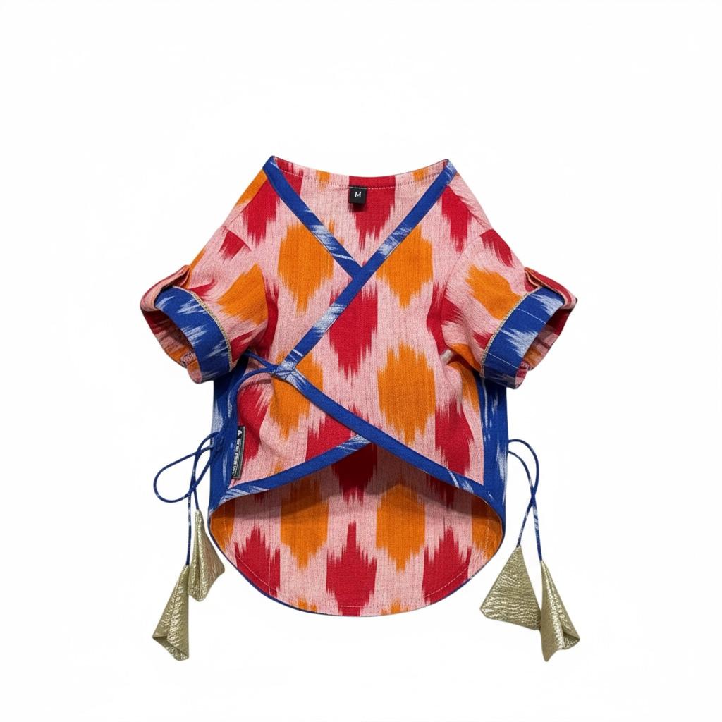 Ikat Paws Angrakha- Vibrant Red
