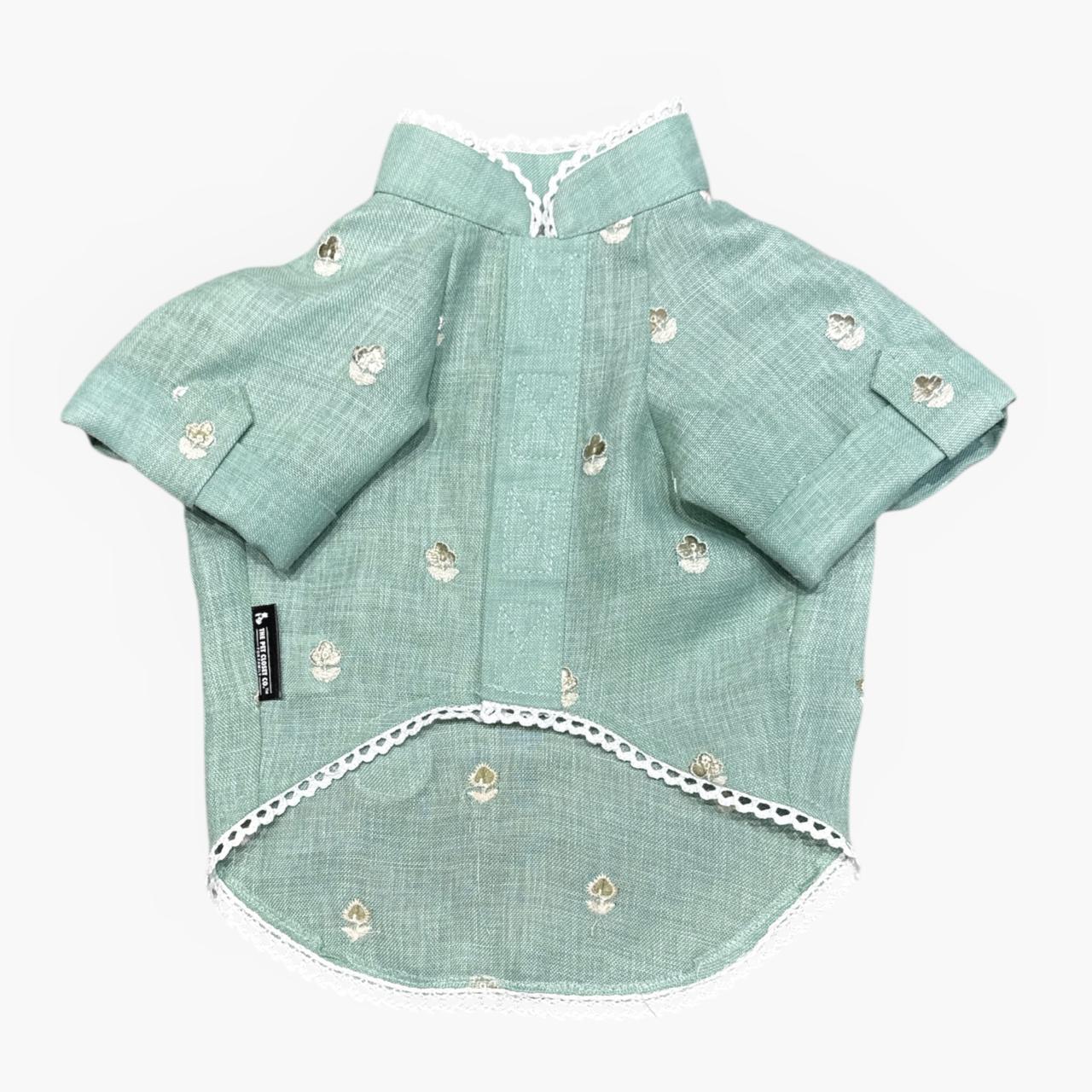 Linen Gota Pati Paws- Green Kurta
