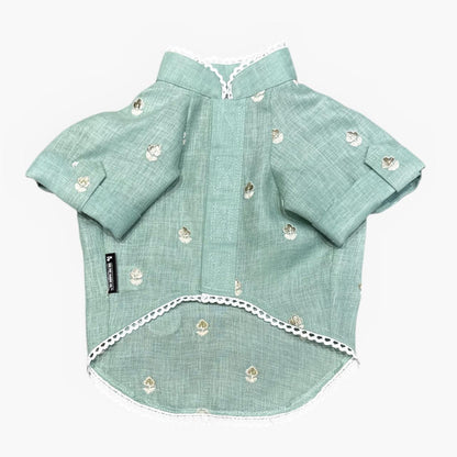 Linen Gota Pati Paws- Green Kurta