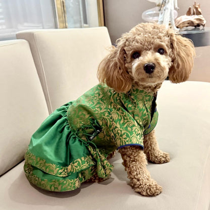 Snoopy Frock in Brocade- Emerald