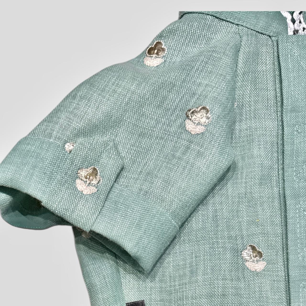 Linen Gota Pati Paws- Green Kurta
