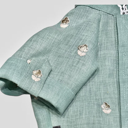 Linen Gota Pati Paws- Green Kurta