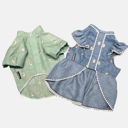 Linen Gota Pati Paws- Green Kurta