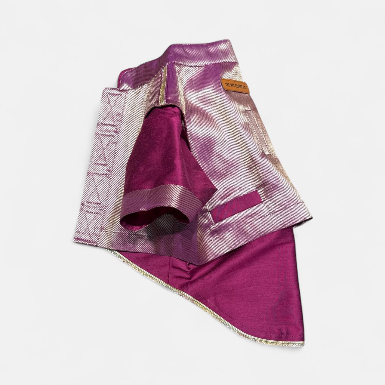 Feel Rich Brocade Waistcoa- Deep Magenta Silver