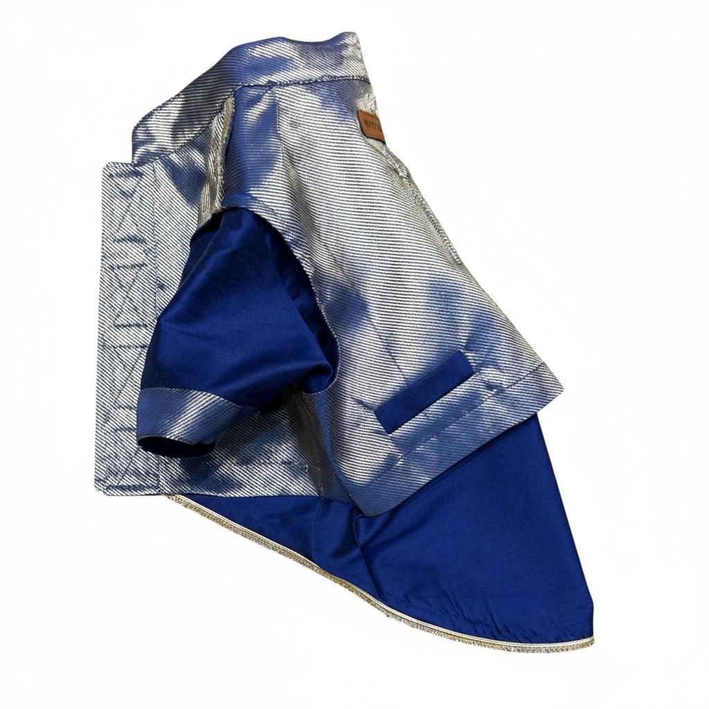 Feel Rich Brocade Waistcoat Kurta- Blue Silver