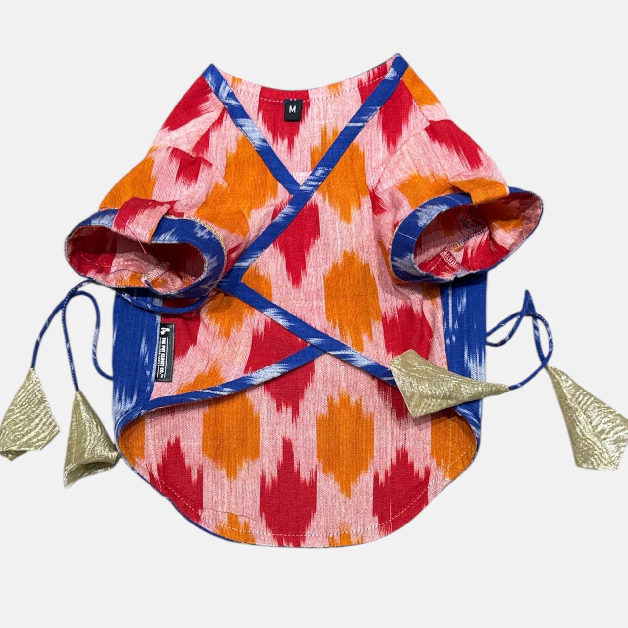 Ikat Paws Angrakha- Vibrant Red