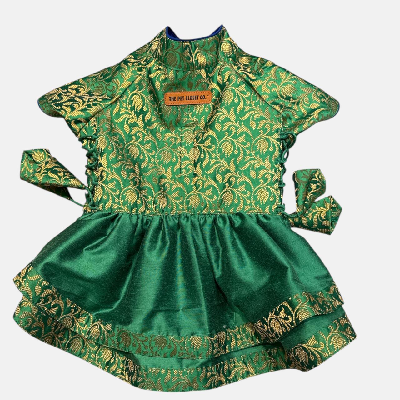 Snoopy Frock in Brocade- Emerald
