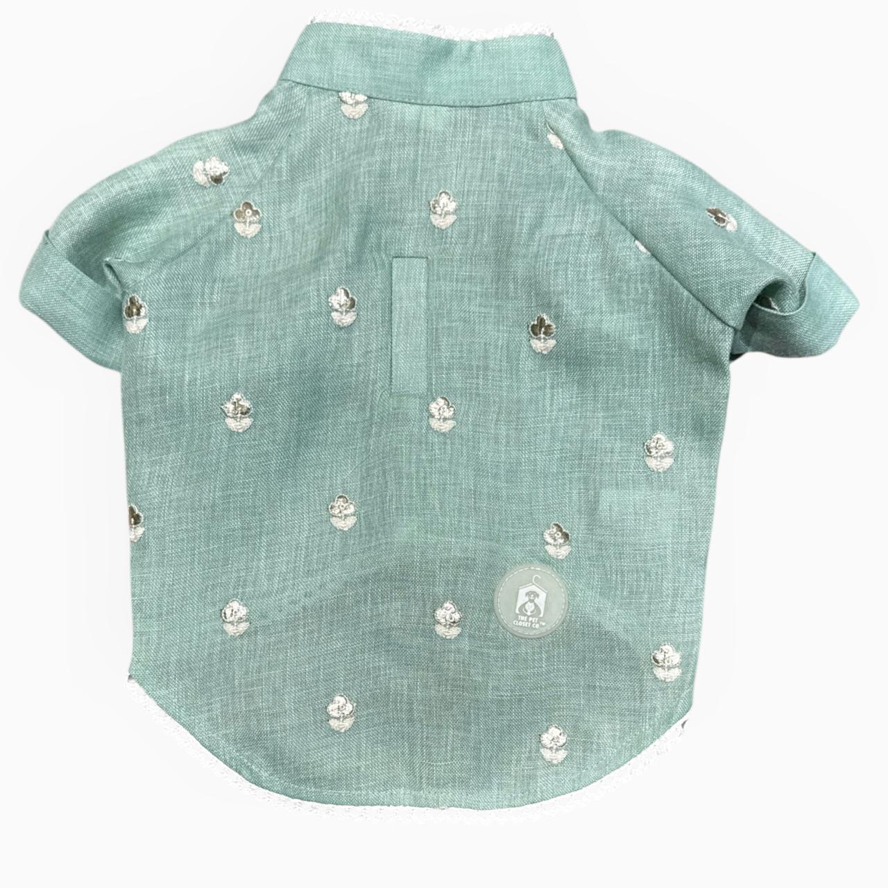Linen Gota Pati Paws- Green Kurta