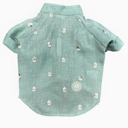 Linen Gota Pati Paws- Green Kurta