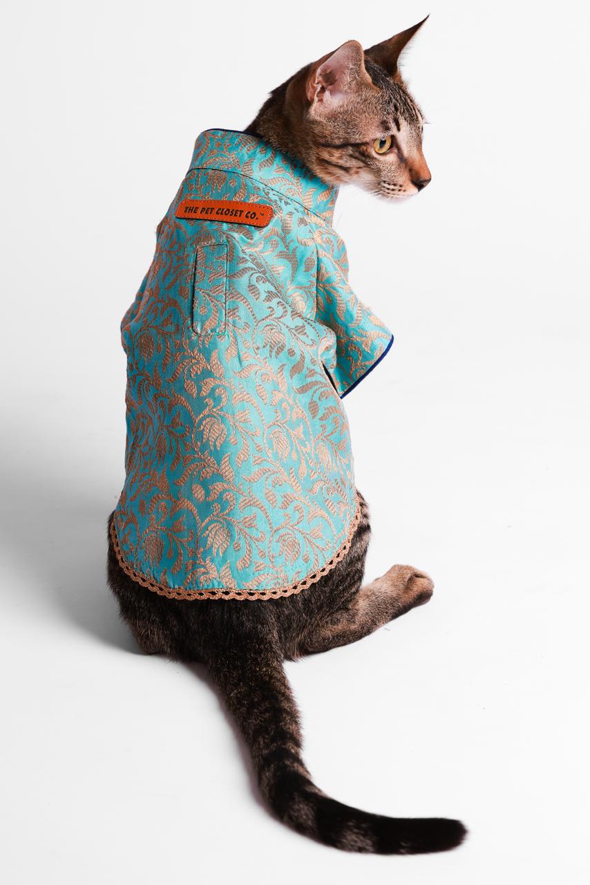 Coctail Blue Silk Brocade Sherwani